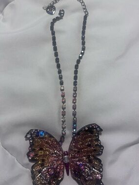 Sparkling Pink Butterfly Pendant Necklace - Women's Jewelry